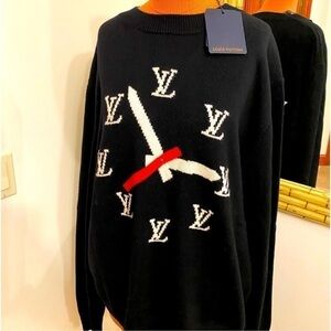 Men’s Louis Vuitton, clock intarsia pull over sweater, size 4 XL Italy